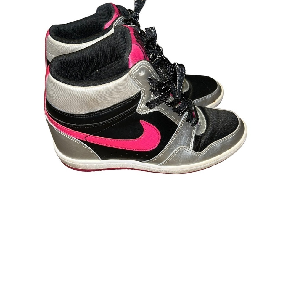 Nike Dunk Sky Hi Pink black silver wedge sneakers size 8.5